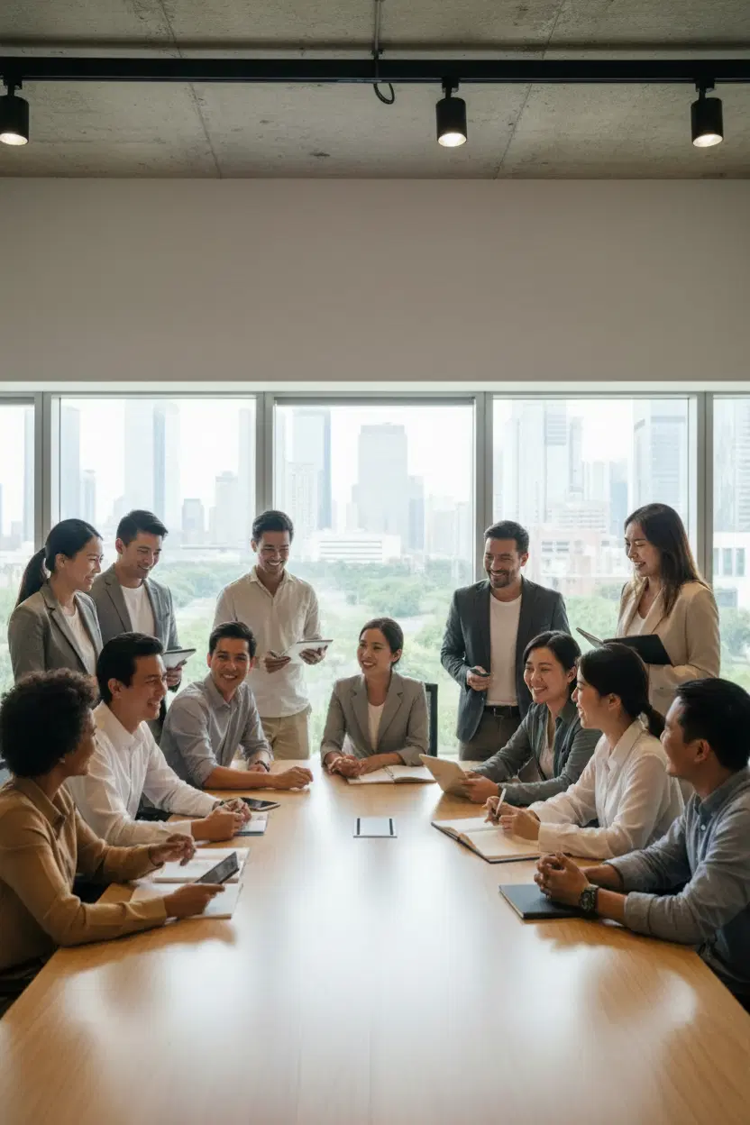Team collaborating around a table